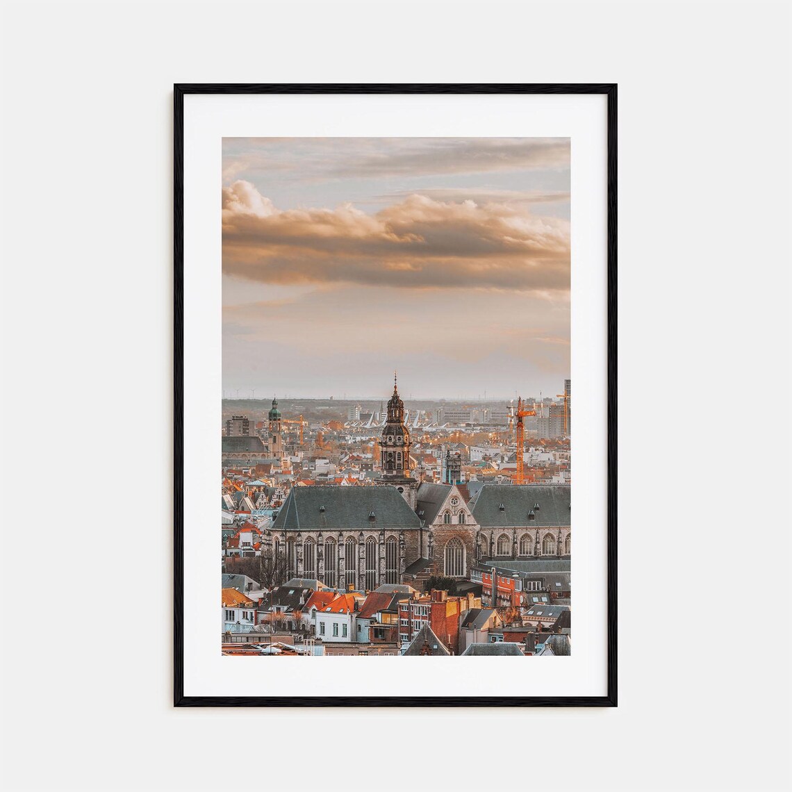 Antwerp Belgium City Skyline Cathedral at Golden Hour Poster
