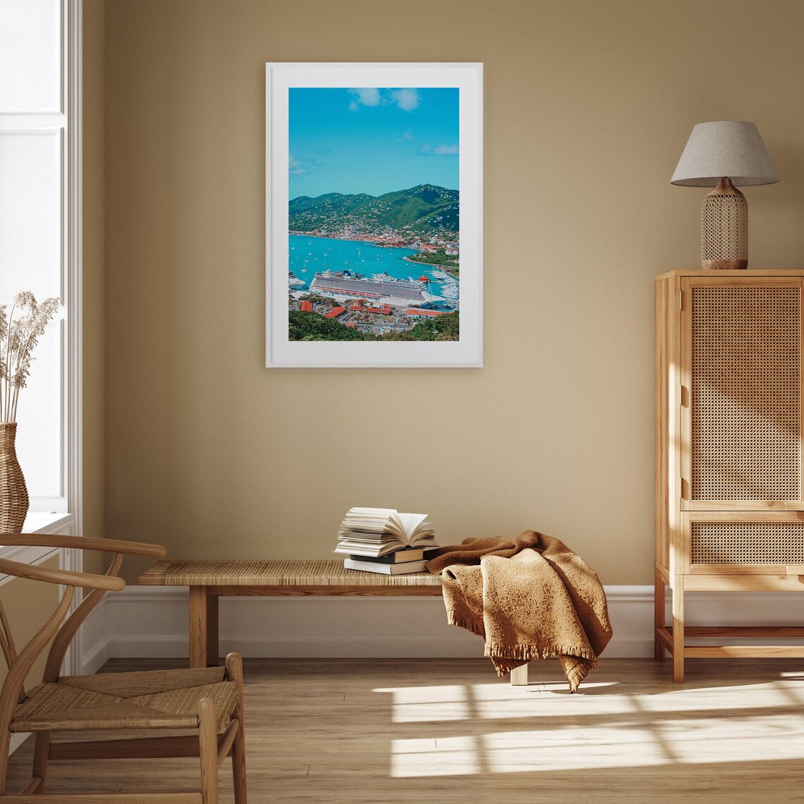 Saint Thomas Harbor Cruise Ship and Green Hills Caribbean Poster - Image 2