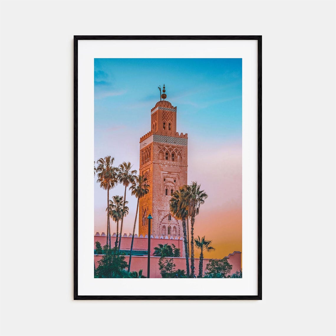 Marrakesh Koutoubia Mosque Minaret at Sunset Palm Trees Photo Poster