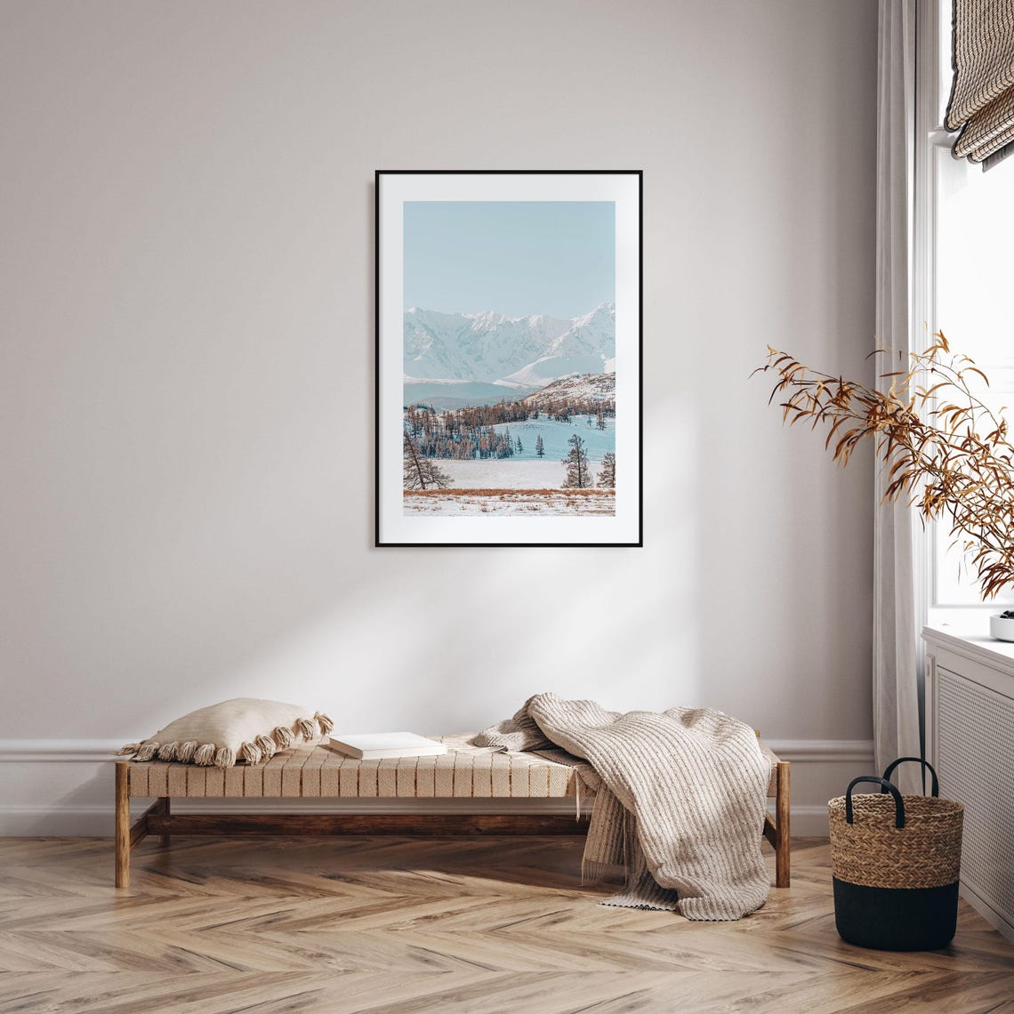Mongolia Snowy Mountain Range Winter Steppe Larch Trees Poster - Image 2