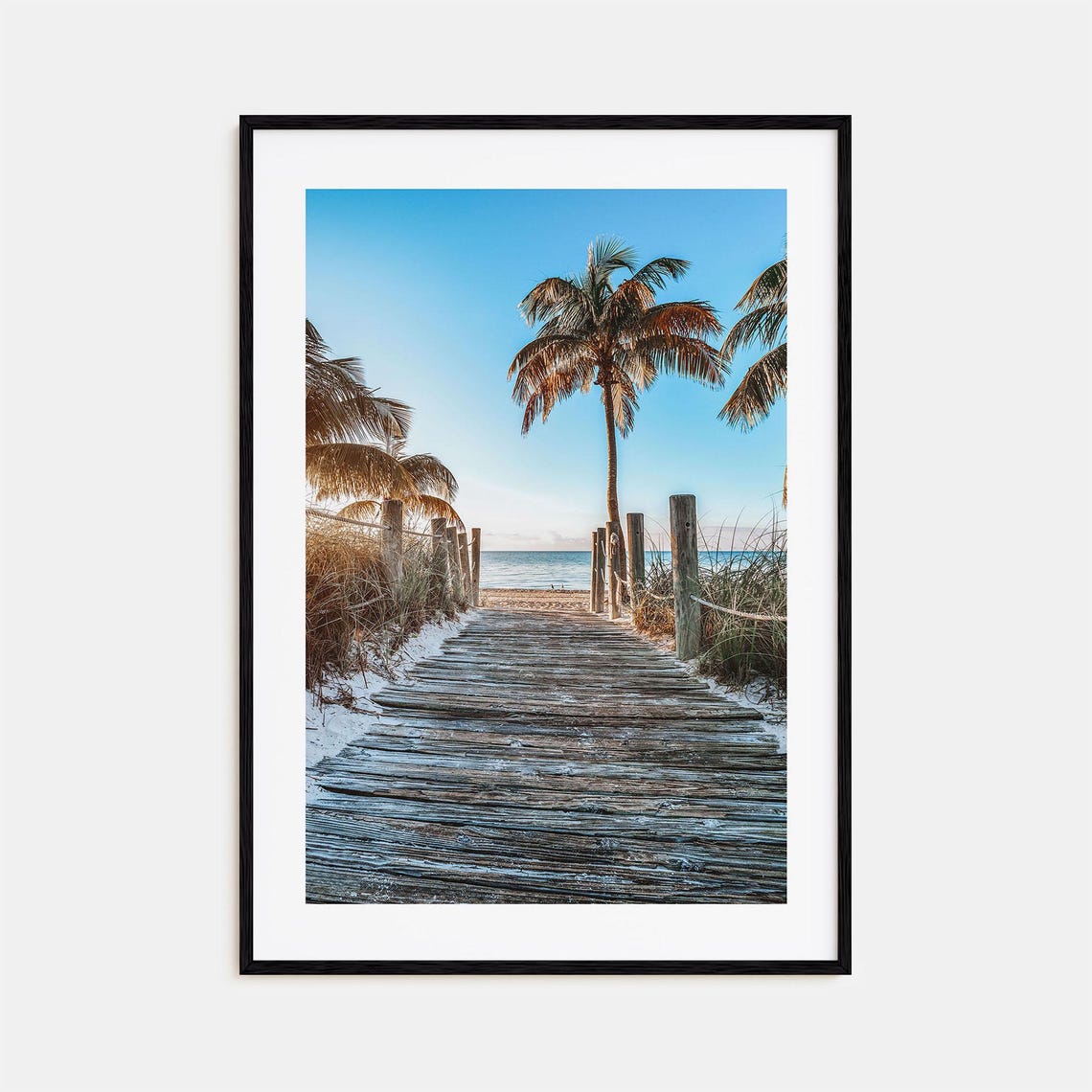 Florida Beach Boardwalk Over Dunes Lined With Palm Trees Poster