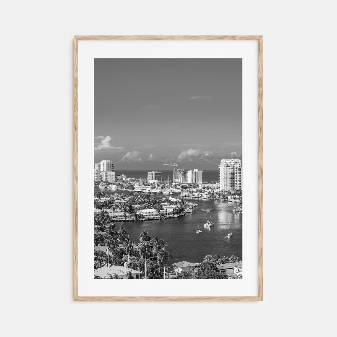 Fort Lauderdale Aerial Skyline Palm Boats Black And White Poster