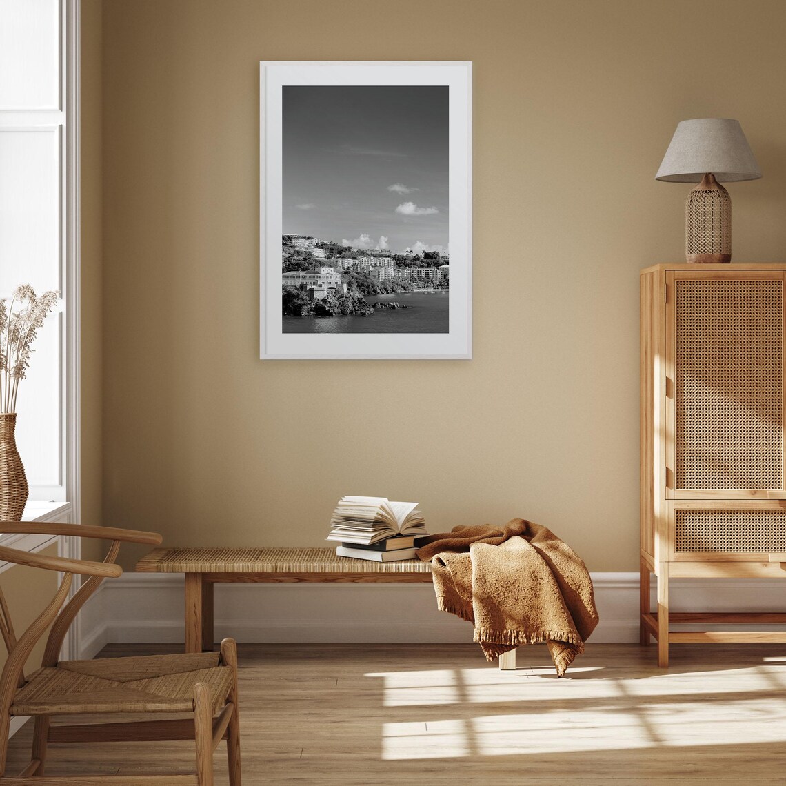 Saint Thomas Caribbean Harbor Hillside Resorts Black and White Poster - Image 3