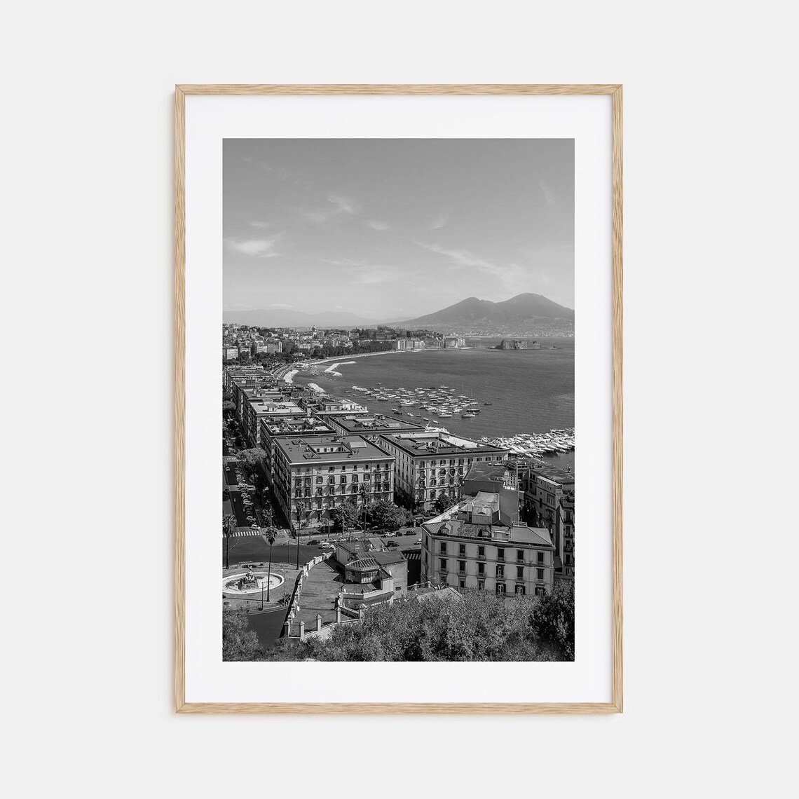 Naples Italy Bay Mount Vesuvius Waterfront Black and White Poster