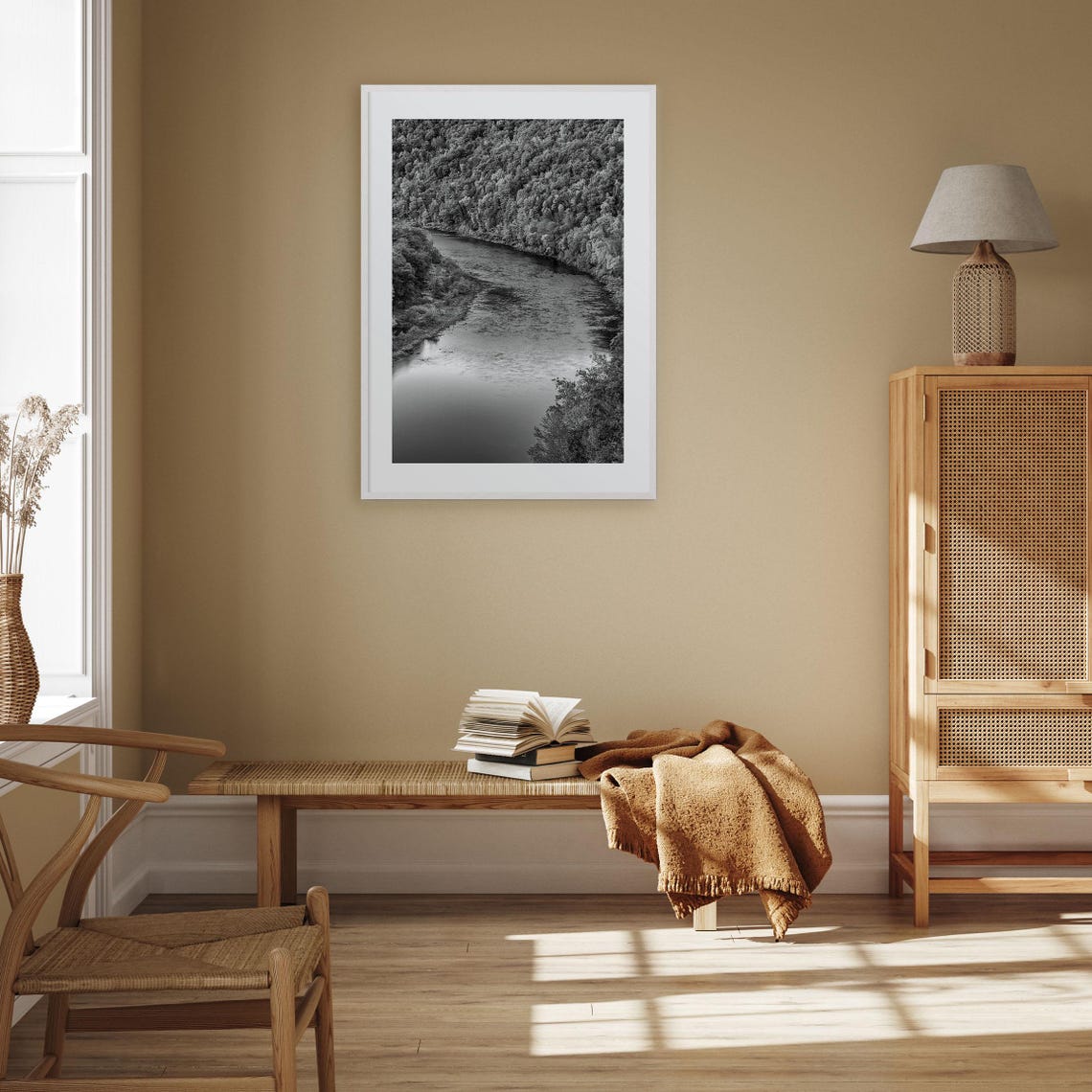 Delaware Black And White Winding River Through Forest Poster - Image 3