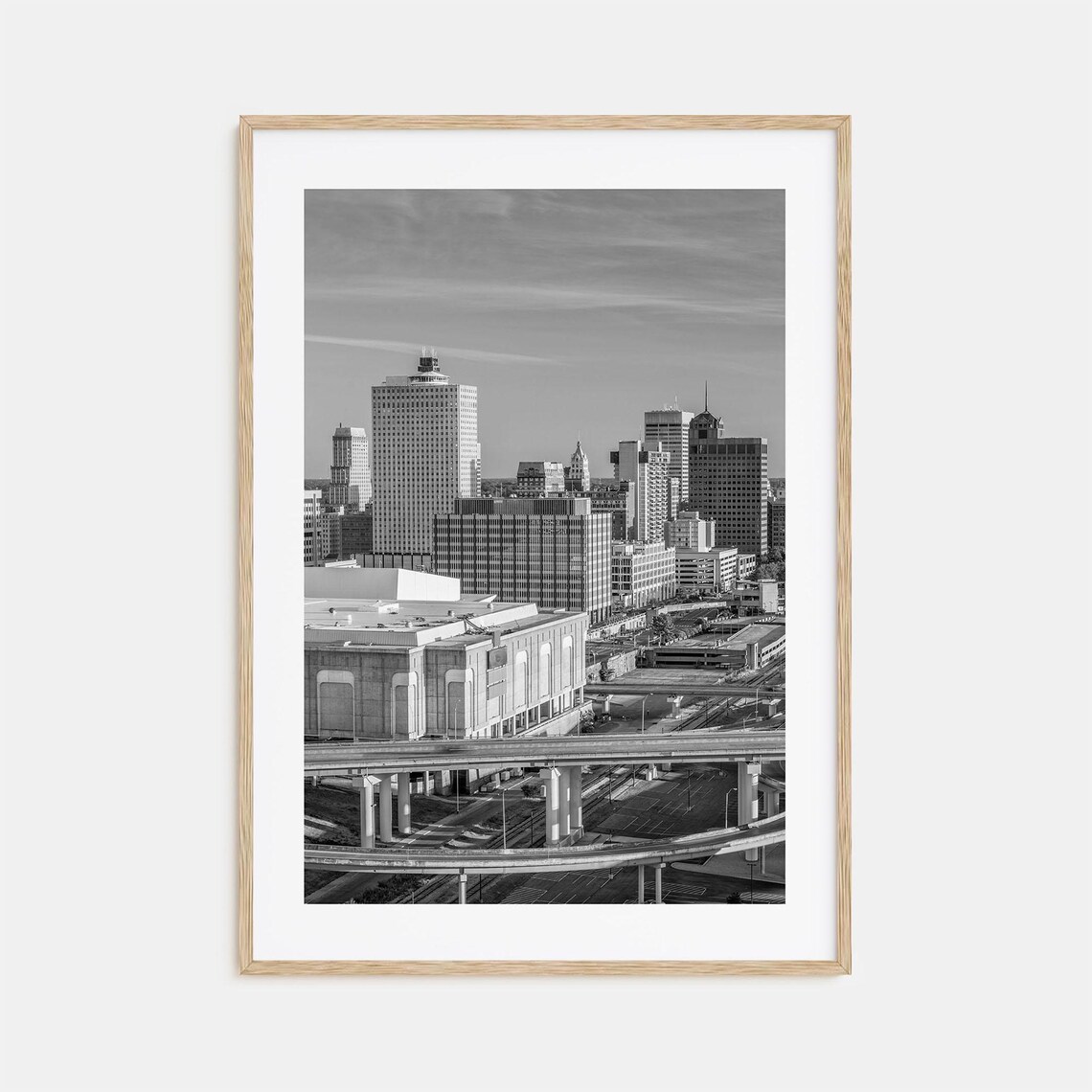 Memphis Tennessee Skyline Black And White Highway Downtown Poster