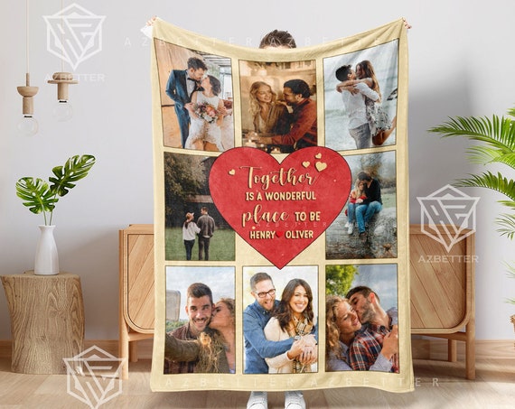 Personalized Couple Blanket Together Is A Wonderful Place To Be Fleecesherpa Blanket Couple Custom Gift For Husband Photo Collage