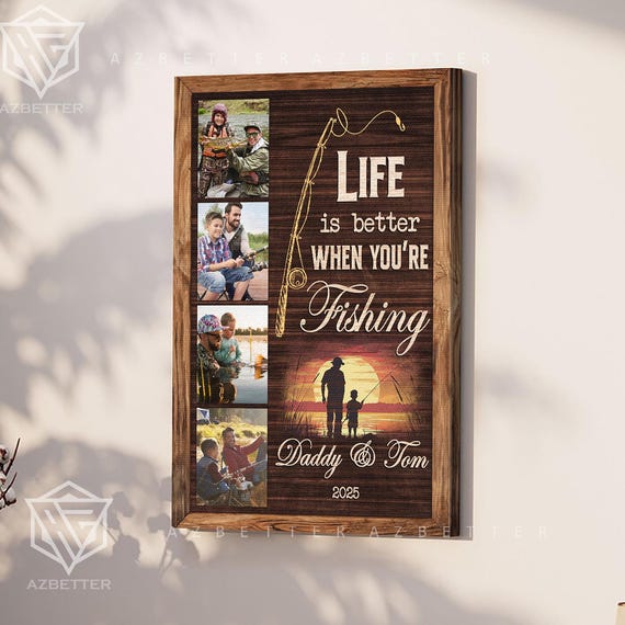 Custom Fishing Photo Collage Personalized Fishing Memories Wall Art Gift For Dad Grandpa Husband Son Fisherman Home Decor