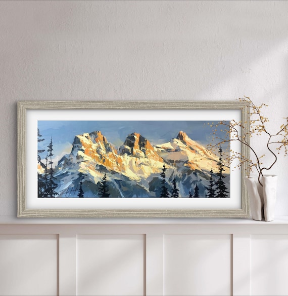 Sisters Of The Dawn Print Mountain Landscape Artwork Three Sisters Print Banff Landscape Alberta Art