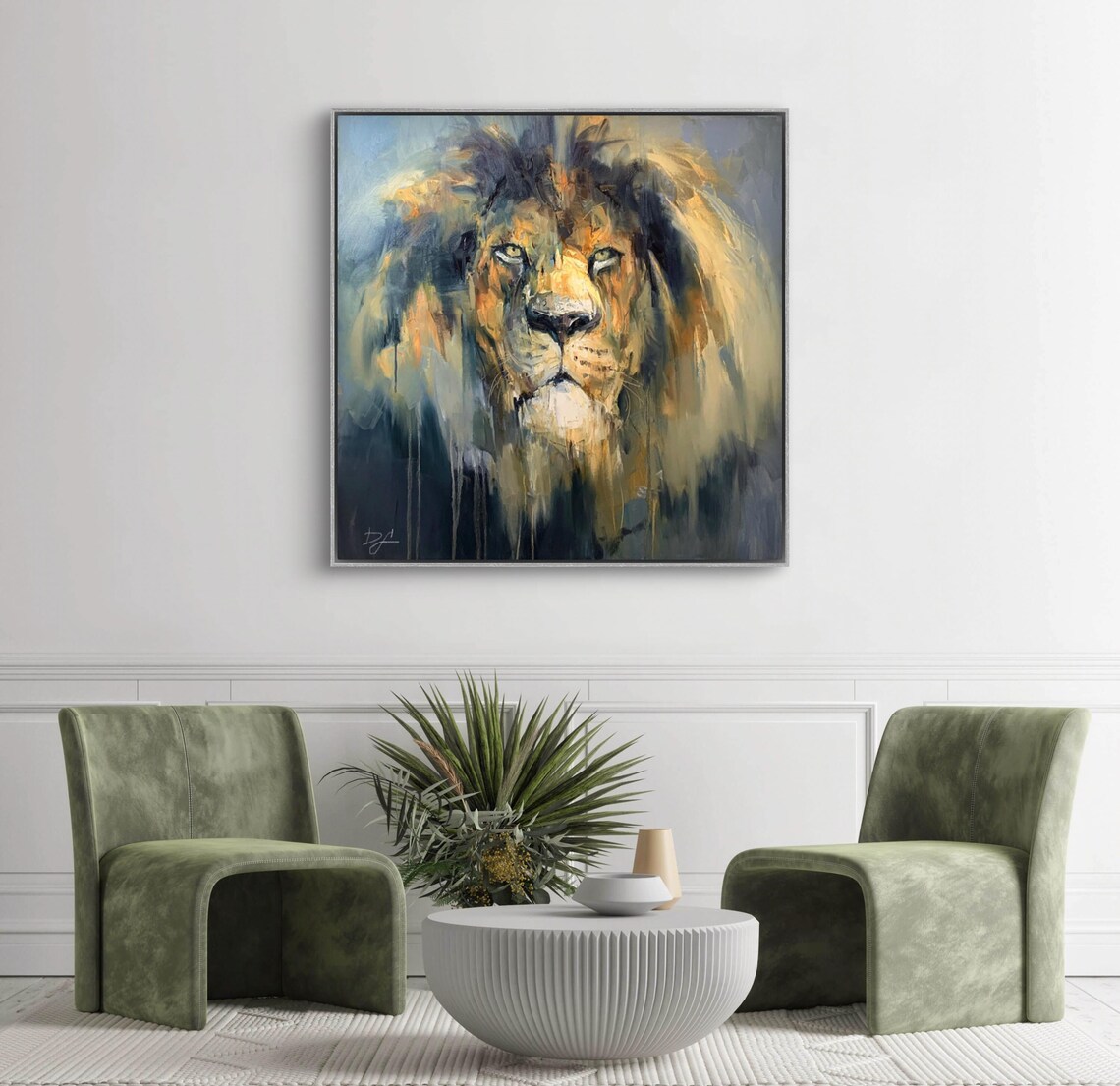 Majestic Lion Portrait Wild Big Cat Expressive Oil Painting Poster - Image 3