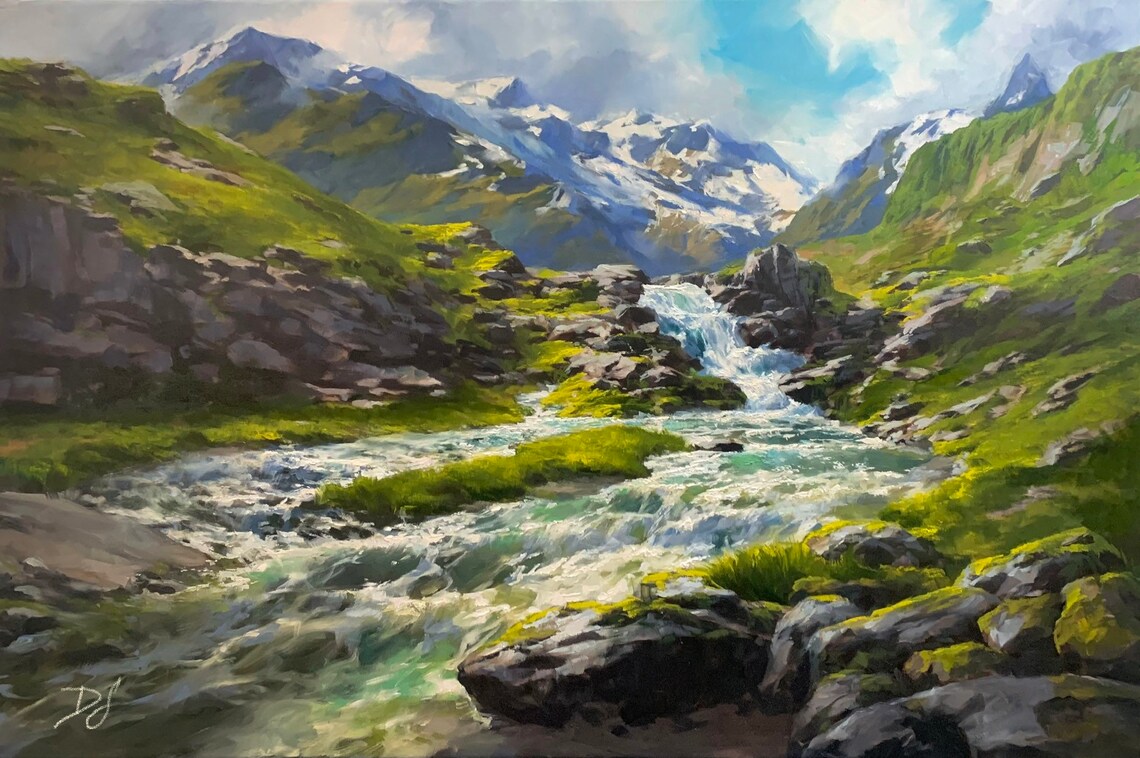Skyfall River Poster, Mountain Wilderness Landscape