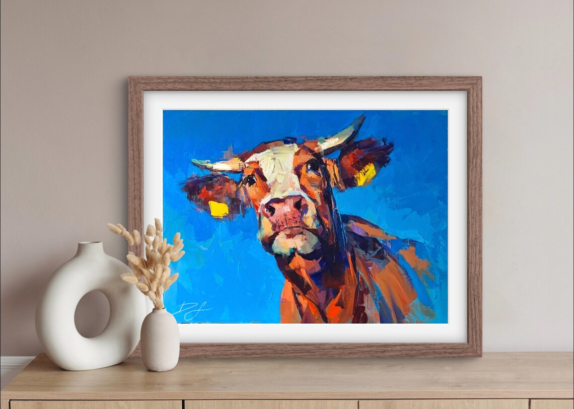 Nosy Neighbor Print Cow Farm Animals Cow Wall Art Dairy Life Farmhouse Cow Print Cow Portrait Art