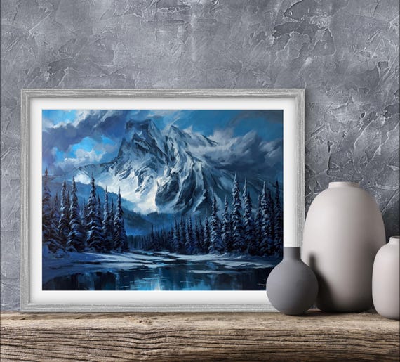 Art Print Frozen In Time Paper Mount Burgess Wall Art Emerald Lake Poster Lake Home Deco Monochrome Forest Mountain Painting