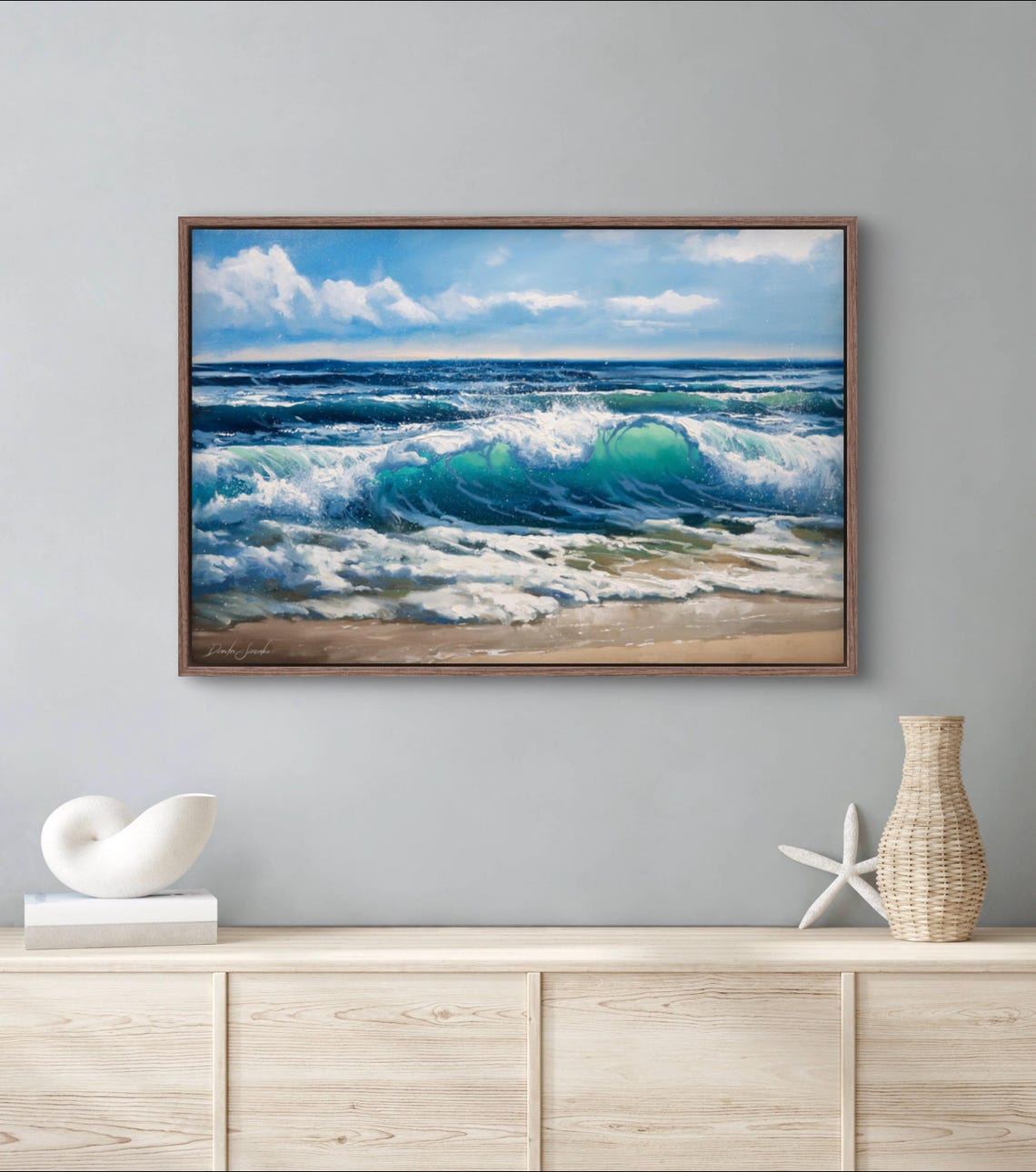 Turquoise Ocean Waves Crashing On Sandy Beach Bright Seascape Poster - Image 2
