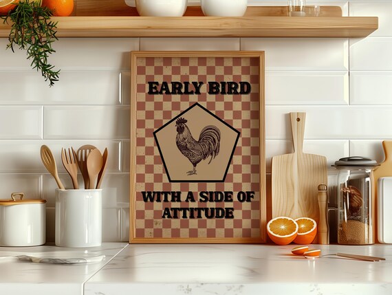 Funny Farmhouse Rooster Print Rustic Kitchen Wall Art