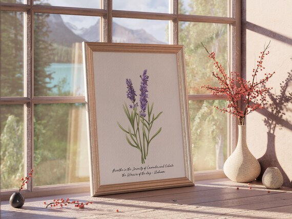 Lavender Botanical Quote Print Minimalist Wall Art Farmhouse Style Calming Inspirational Decor Instant