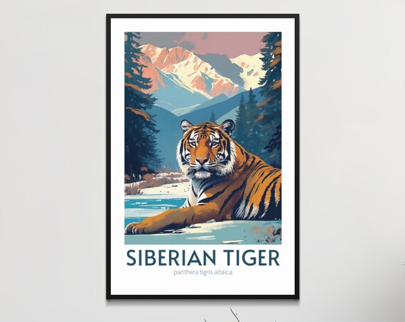 Vintage Siberian Tiger Illustration Retro Wildlife Art Poster Endangered Species Natureinspired Wall Decor For Home And Office