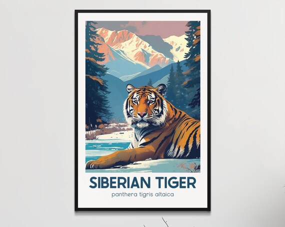 Vintage Siberian Tiger Poster Retro Style Wall Art Endangered Species Home Decor Illustration Print