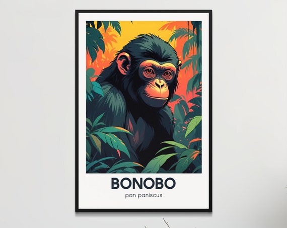 Retro Bonobo Poster Endangered Species Wall Art Vintage Jungle Animal Print Home Decor Rainforests Of Congo