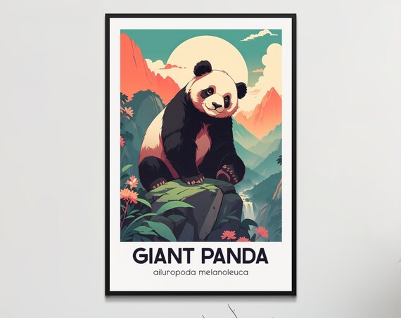 Vintage Giant Panda Poster Endangered Species Wall Art Retro Style Home Decor Nature Inspired Illustration Office