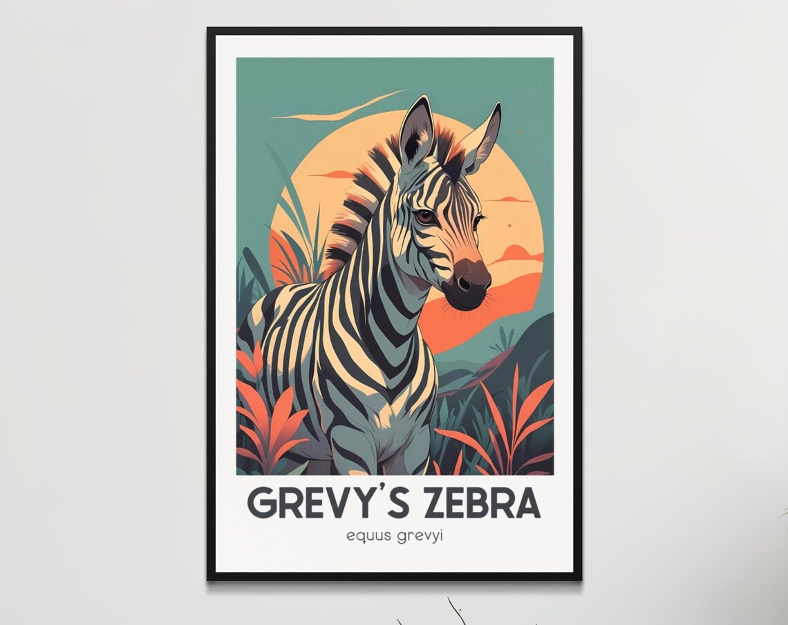 Retro Grevys Zebra Poster Endangered Species Wall Art Vintage Style Home Decor