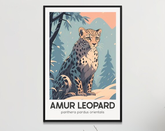 Endangered Amur Leopard Vintage Style Poster Retro Wall Art Animal Conservation Decor