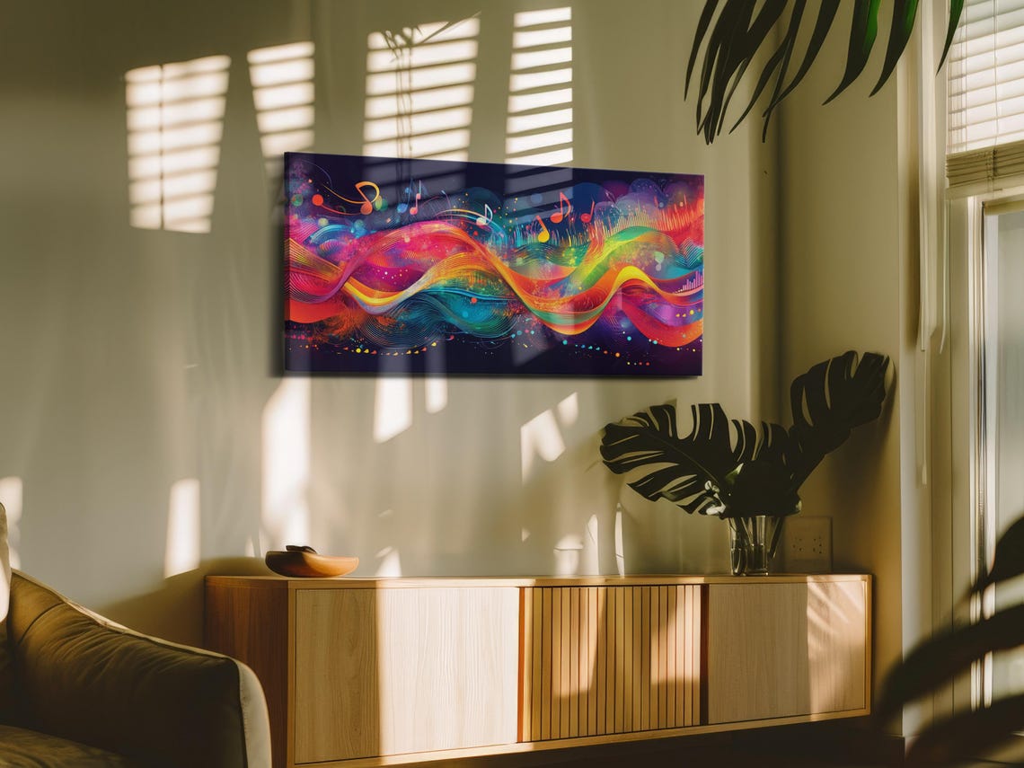 Rainbow Music Notes Colorful Sound Wave Abstract Art Wall Poster - Image 3