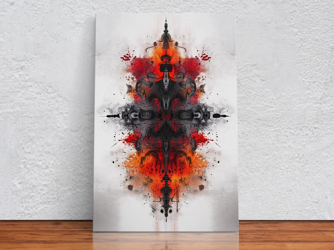 Fiery Symmetrical Ink Ornament Black Red Orange Abstract Art Poster - Image 2