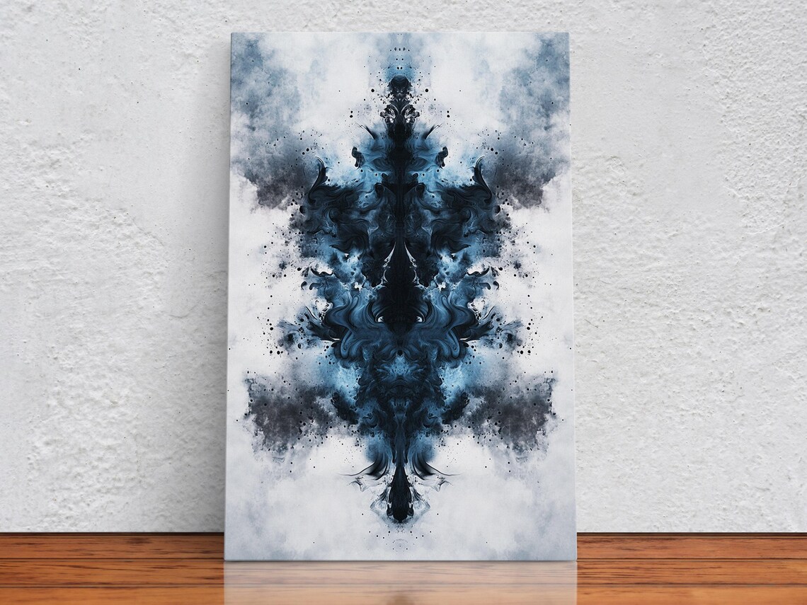 Abstract Blue Ink Symmetry, Geometric Art