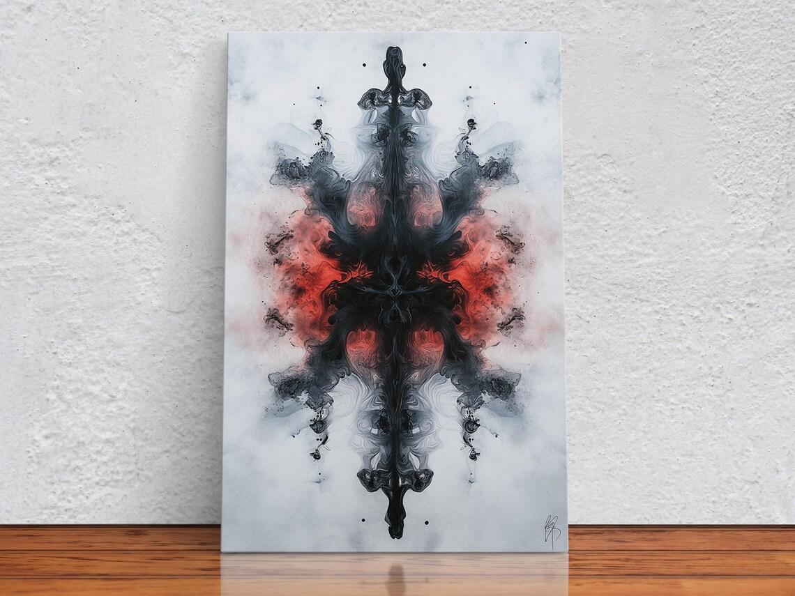 Monochrome Red Ink Symmetry Abstract Art Print