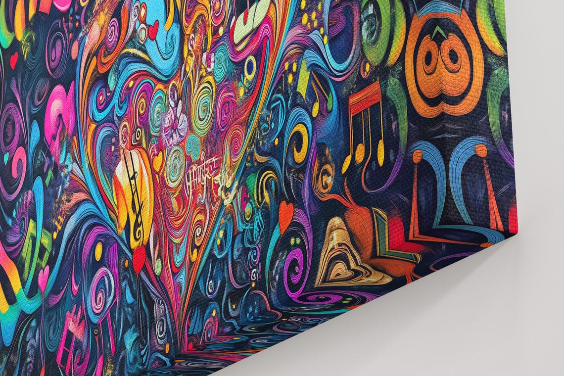 Vibrant Love Symphony Heart Music Notes Swirl Abstract Art Poster - Image 4