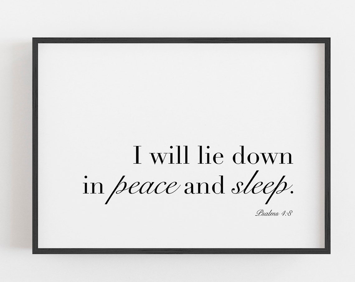 I Will Lie Down In Peace And Sleep Wall Art Nursery Wall Decor Scripture Typography Quote Psalms 48 Sign