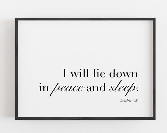 I Will Lie Down In Peace And Sleep Wall Art Nursery Wall Decor Scripture Typography Quote Psalms 48 Sign