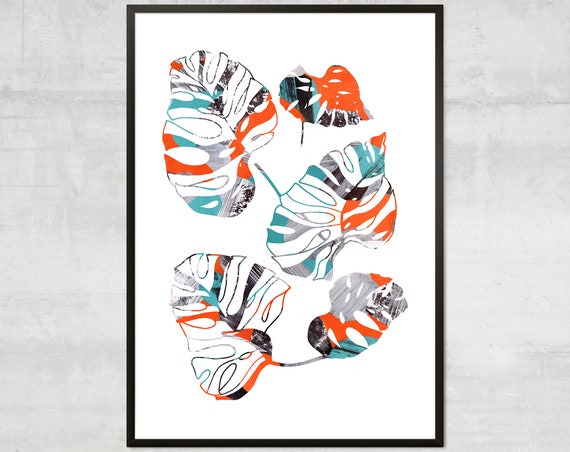 Abstract Monstera Leaf Print Botanic Wall Art Minimalist Tropical Boho Decor Home