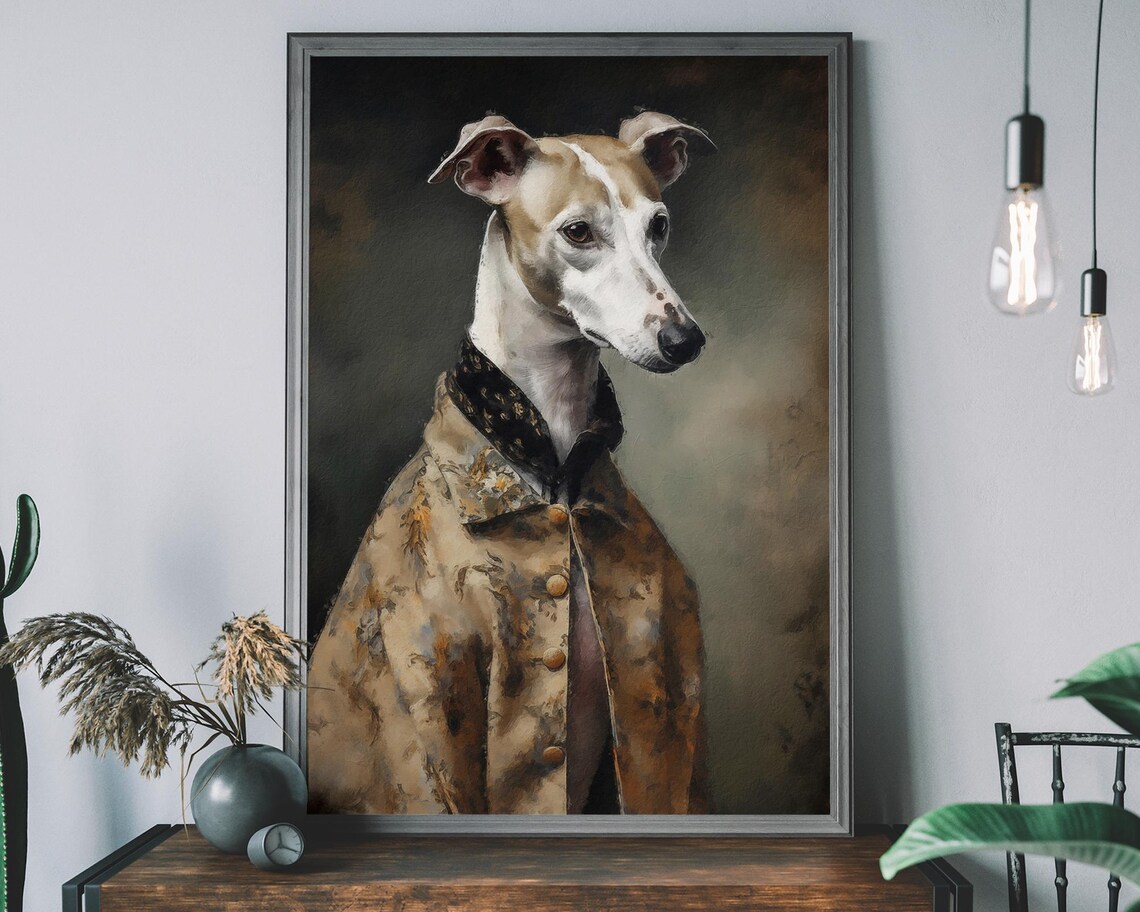 Vintage Whippet Dog Art Print, Altered Art