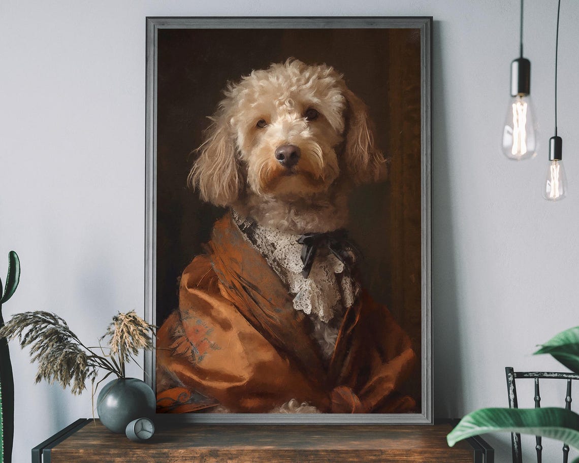 Cockapoo Dog Regal Rust Velvet Costume Lace Collar Portrait Poster