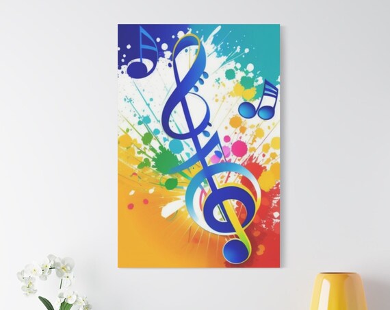 Blue Treble Clef Colorful Music Notes Paint Splatter Musical Wall Poster