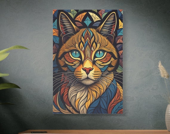 Abstract Cat Art Colorful Cat Wall Art Cat Portrait Print Colorful Geometric Cat Painting Animal Cat Lover Gift