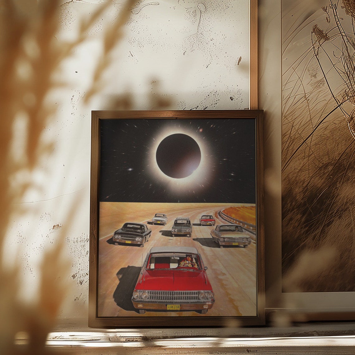 Eclipsed Space Classic Cars Desert Total Solar Eclipse Collage Poster - Image 2