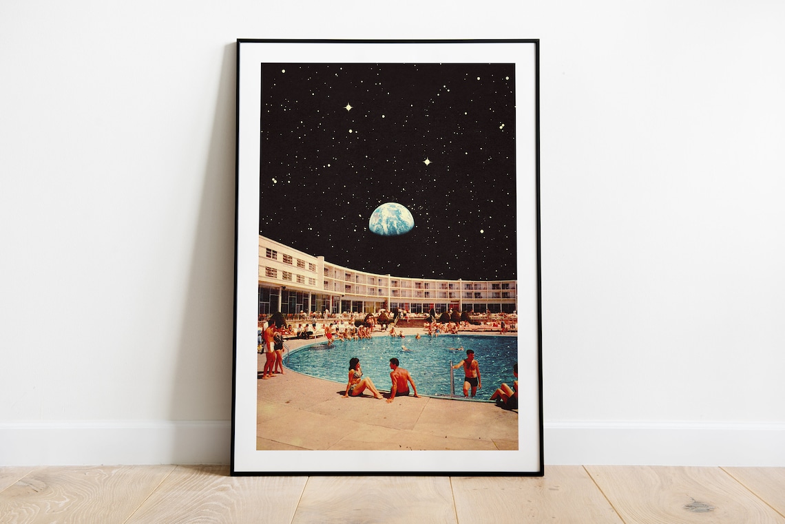 Lunar Pool 2 Retro Futuristic Space Adventure Art Print