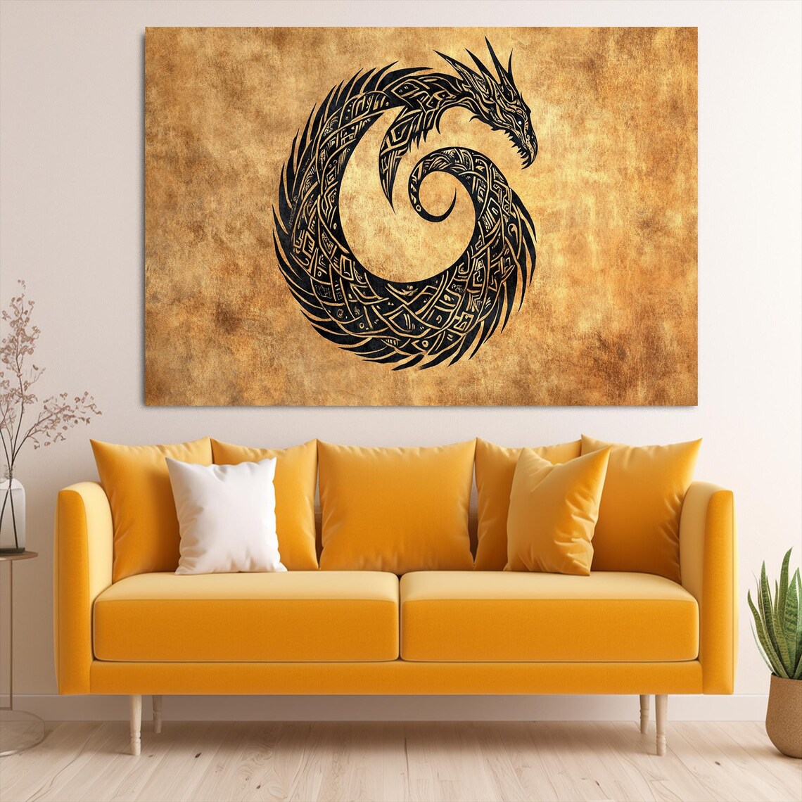 Tribal Dragon Ouroboros Circle Ancient Mythical Fantasy Art Poster - Image 3