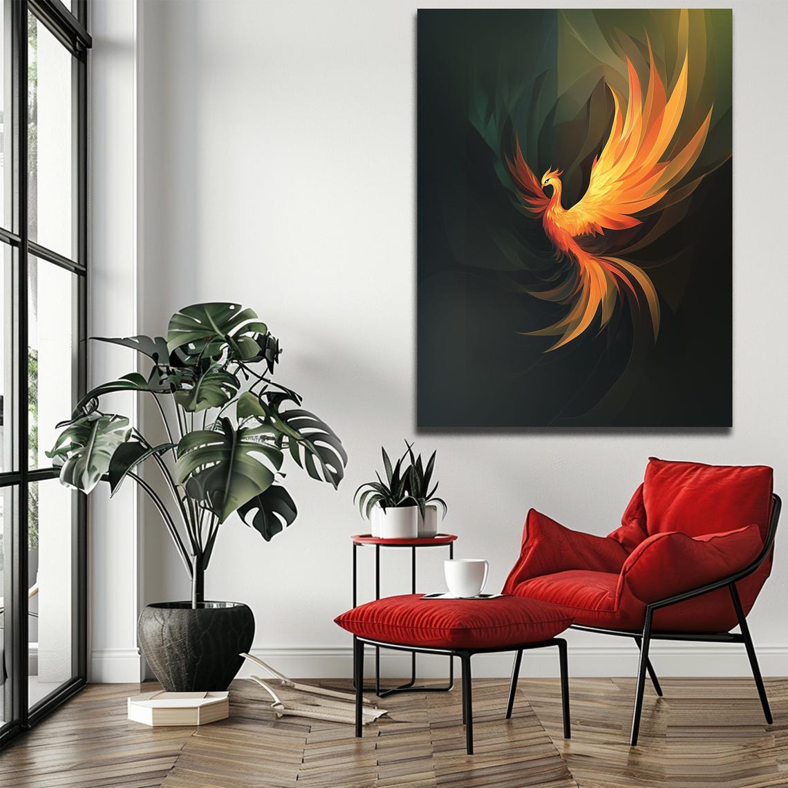 Fiery Phoenix Rising Mythical Firebird Abstract Flame Art Poster - Image 2