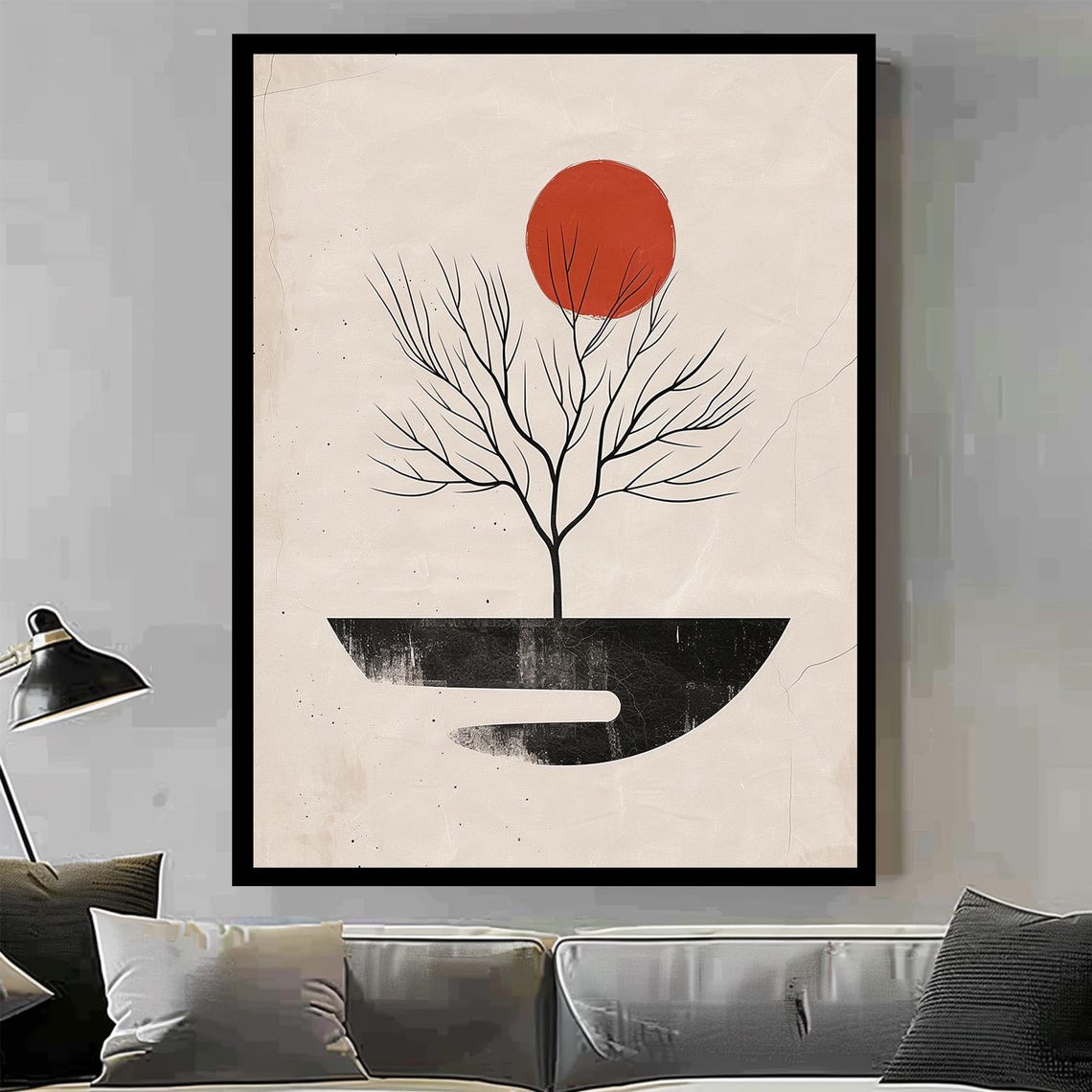 Minimalist Bare Tree Red Rising Sun Japanese Zen Style Art Poster - Image 3