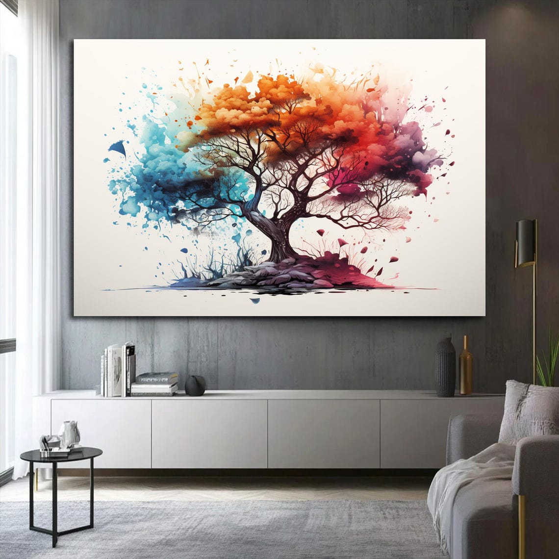 Tree of Life Watercolor Splash Colorful Modern Decor Art Print - Image 2