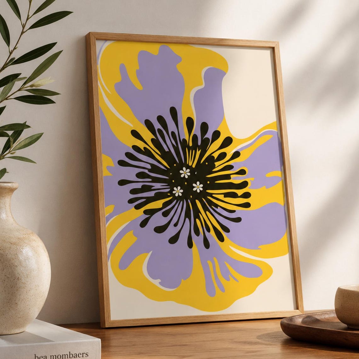 Bold Abstract Purple Yellow Modern Poppy Flower Statement Wall Poster