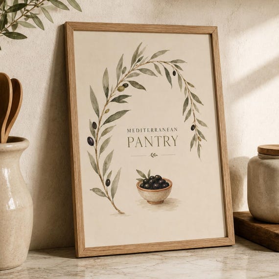 Mediterranean Pantry Wall Art Olive Branch Kitchen Print Poster Italian Farmhouse Decor Neutral