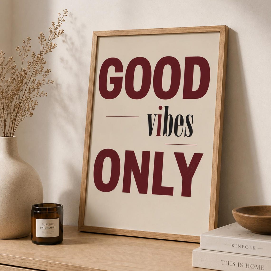 Good Vibes Only Wall Art Modern Typography Poster Positive Quote Print Minimalist Neutral Home Decor Gift