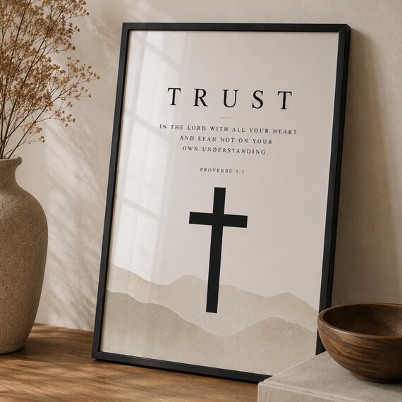 Trust in the Lord Proverbs 3 5 Bible Verse Minimalist Cross Poster
