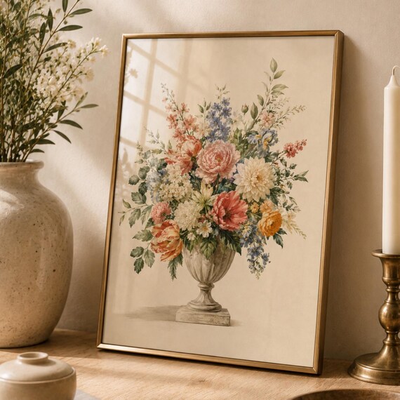 Vintage Floral Bouquet Poster, French Country