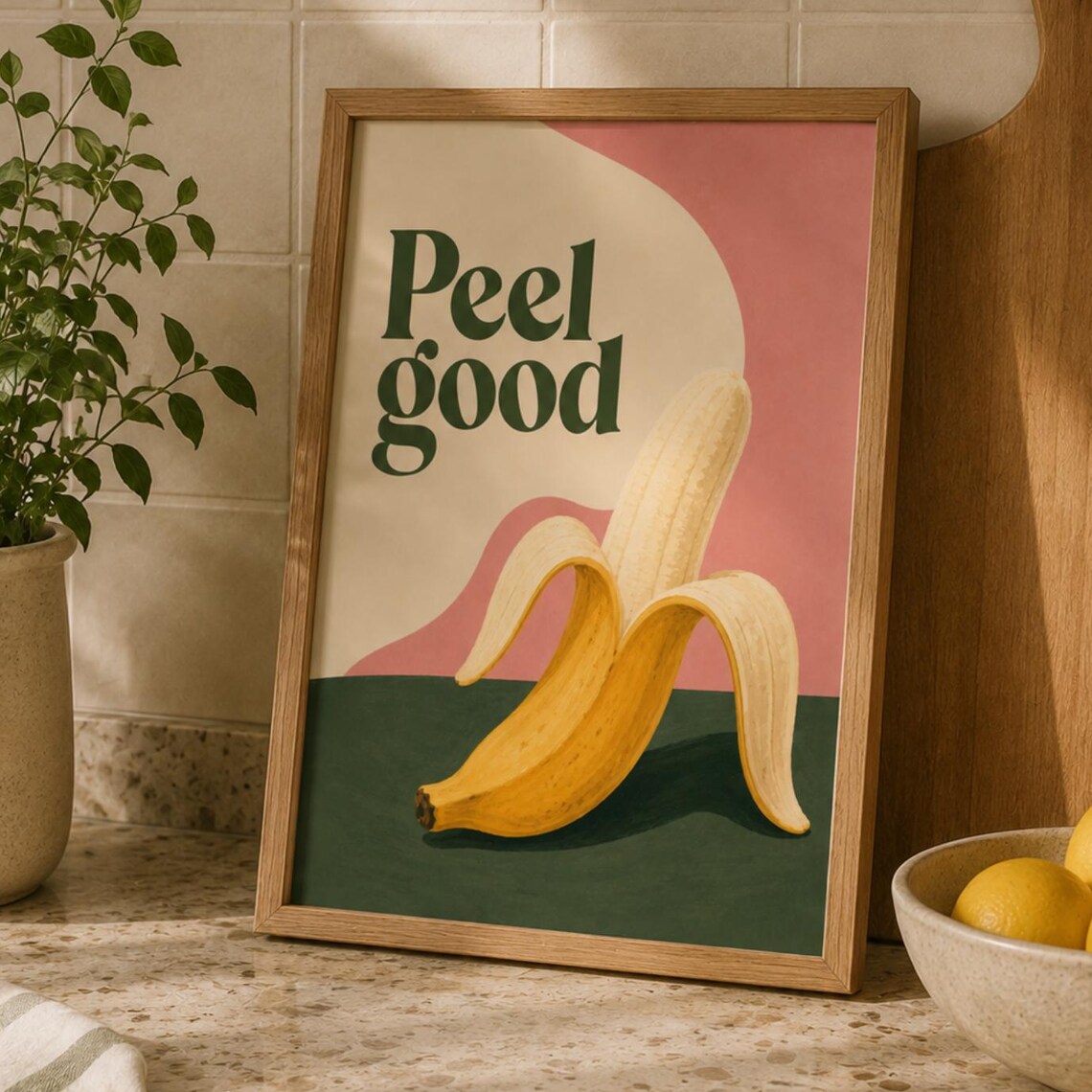 Peel Good Happy Banana Modern Color Block Kitchen Fruit Poster